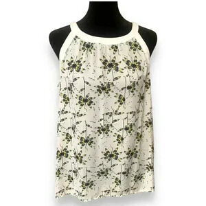 Collective Concept High Neck Sleeveless White Floral Tie-Back Sleeveless Blouse
